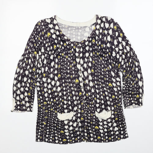 Topshop Womens Blue V-Neck Geometric Viscose Cardigan Jumper Size 14