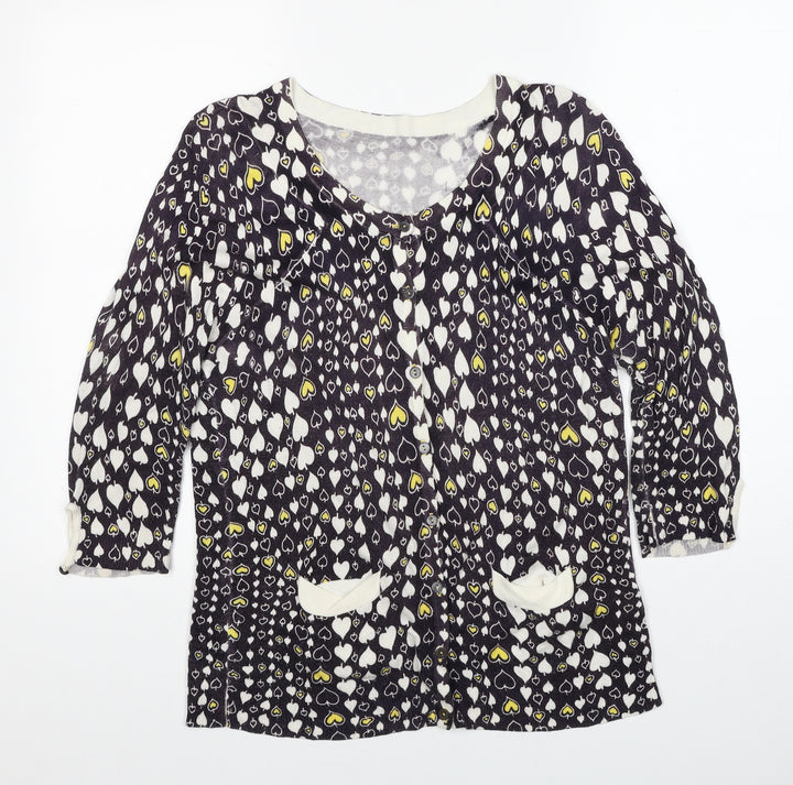 Topshop Womens Blue V-Neck Geometric Viscose Cardigan Jumper Size 14