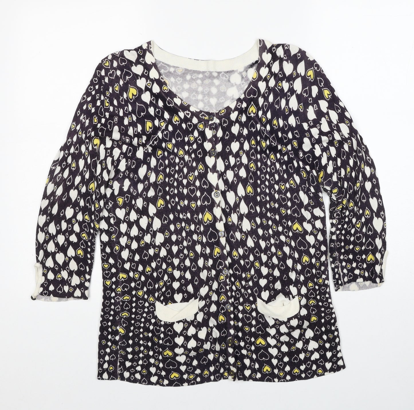 Topshop Womens Blue V-Neck Geometric Viscose Cardigan Jumper Size 14