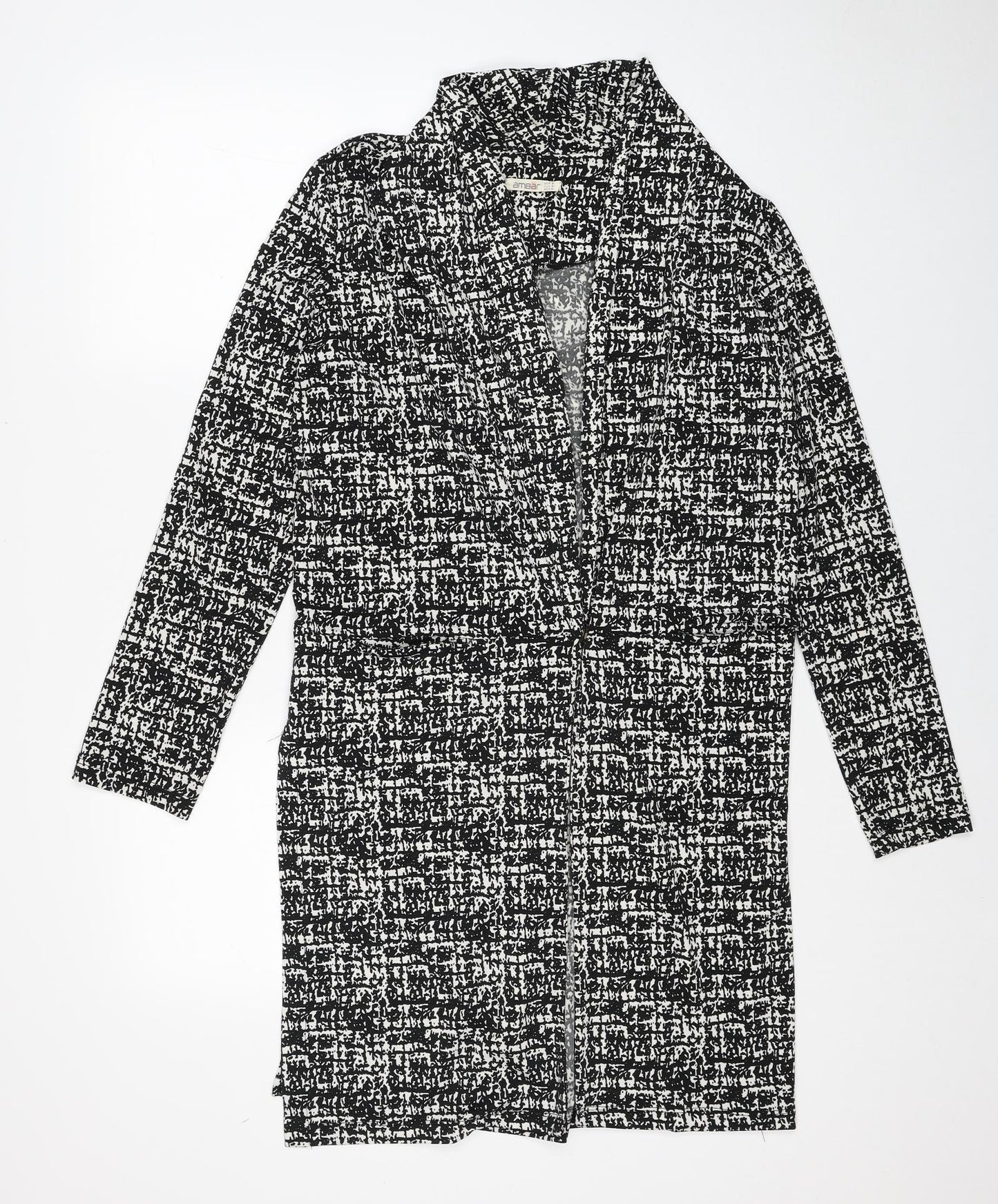 Amber Womens Black Geometric Polyester Kimono Blouse Size M V-Neck