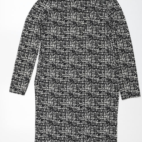 Amber Womens Black Geometric Polyester Kimono Blouse Size M V-Neck