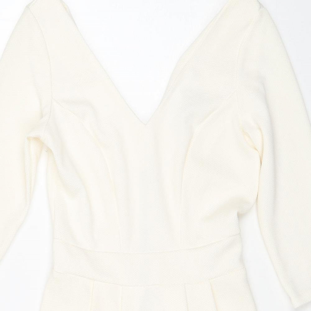 Closet Womens White Polyester A-Line Size 8 V-Neck Zip