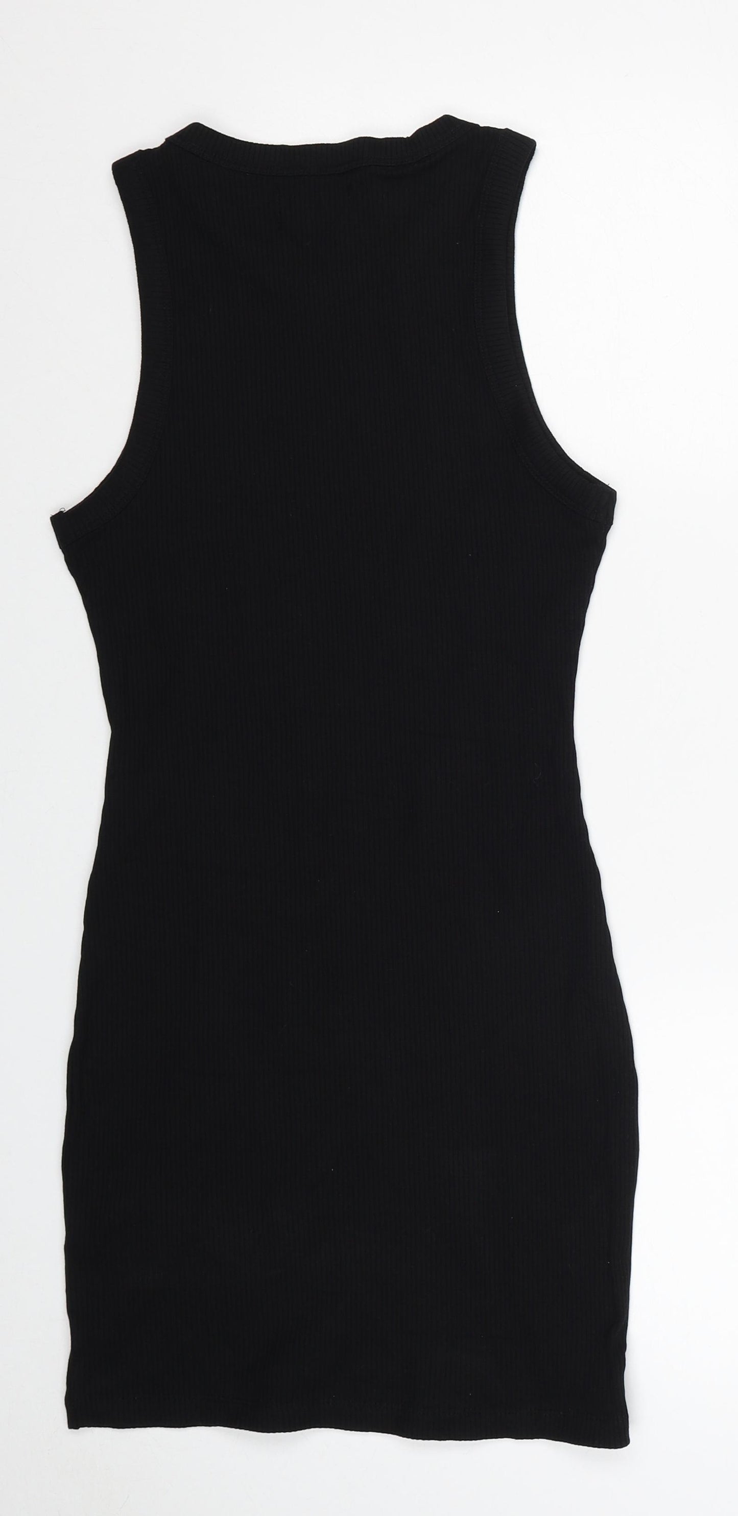 Bershka Womens Black Polyamide Pencil Dress Size M Round Neck Pullover