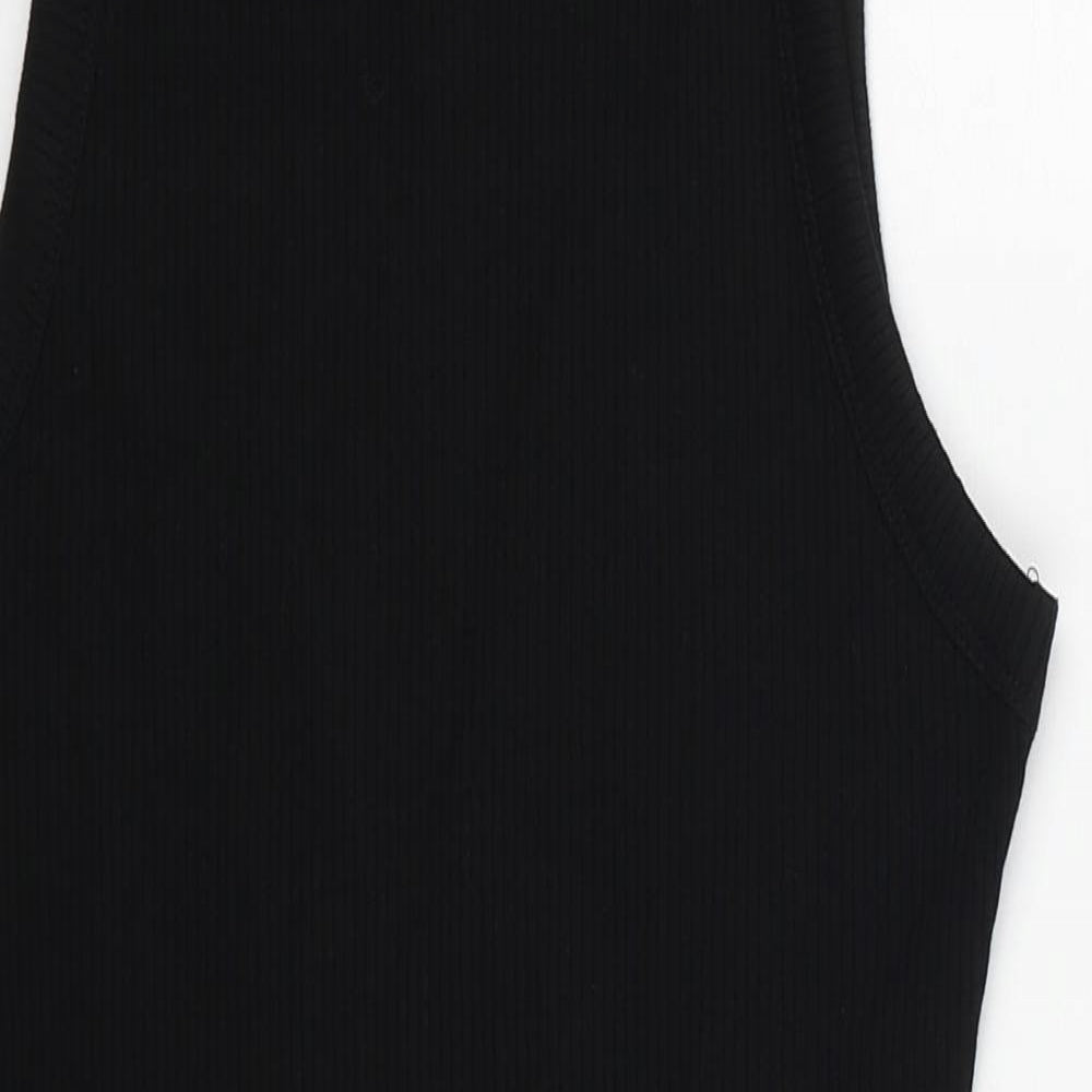 Bershka Womens Black Polyamide Pencil Dress Size M Round Neck Pullover