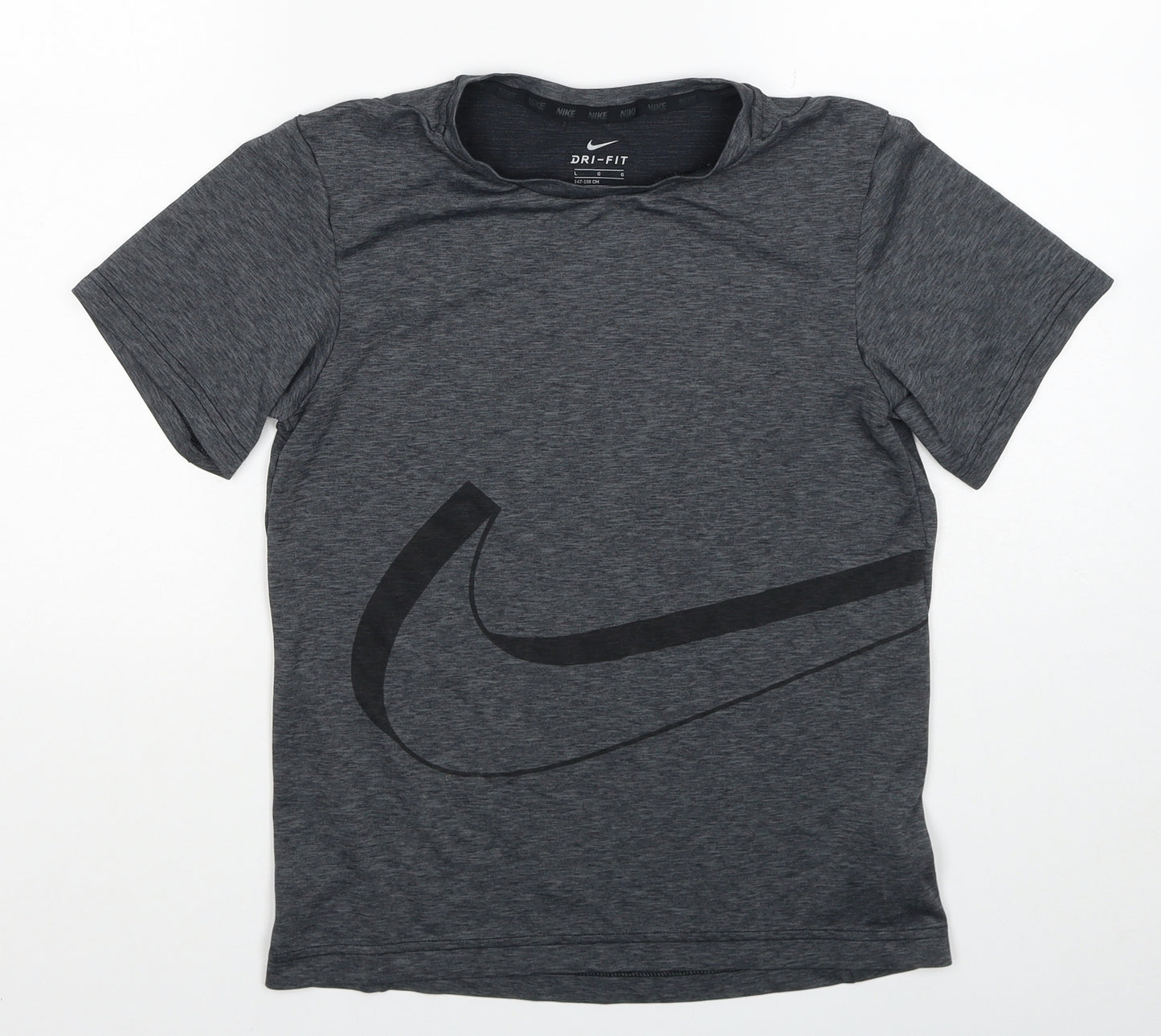 Nike Boys Grey Polyester Basic T-Shirt Size L Round Neck Pullover - Age 11-12