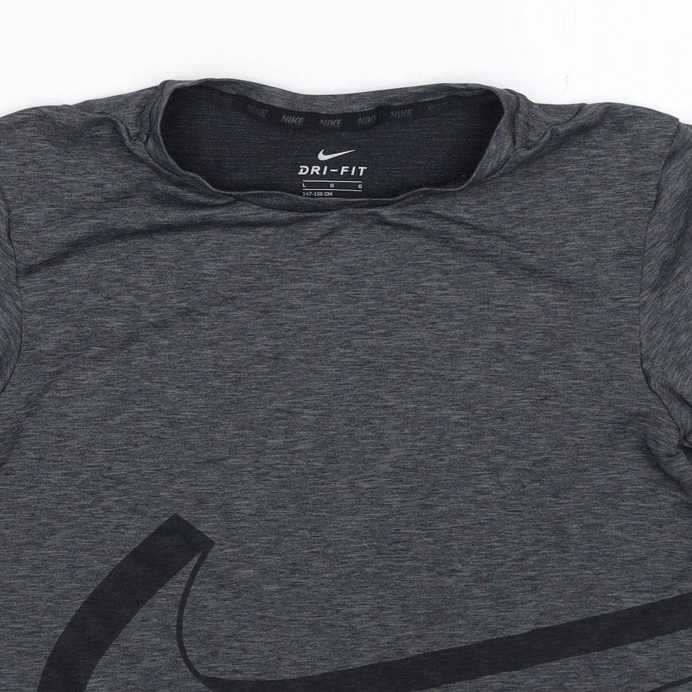 Nike Boys Grey Polyester Basic T-Shirt Size L Round Neck Pullover - Age 11-12