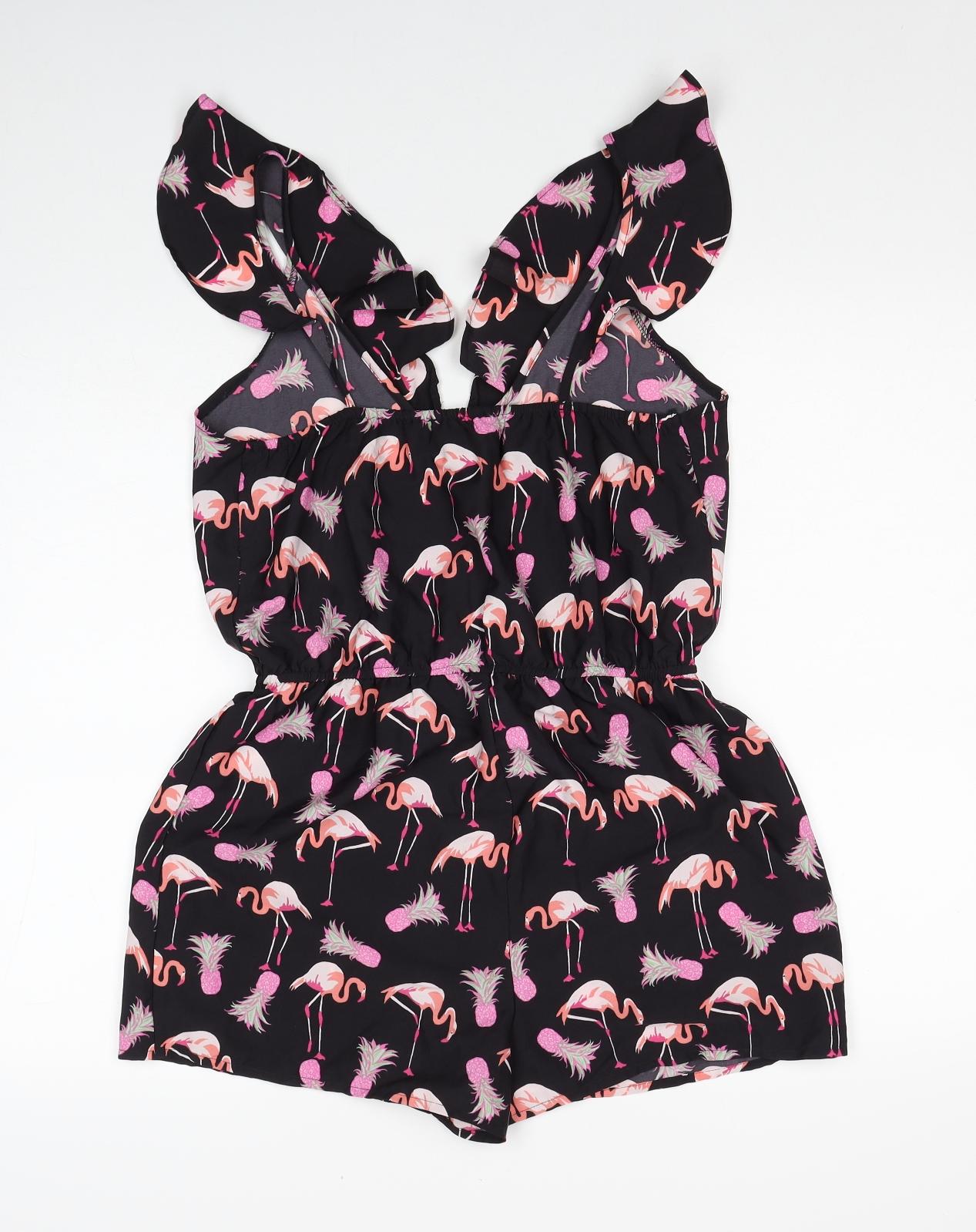 Atmosphere Womens Black Geometric Polyester Playsuit One-Piece Size 10 Pullover - Flamingo
