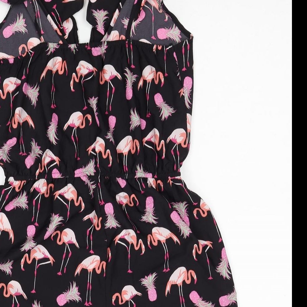 Atmosphere Womens Black Geometric Polyester Playsuit One-Piece Size 10 Pullover - Flamingo