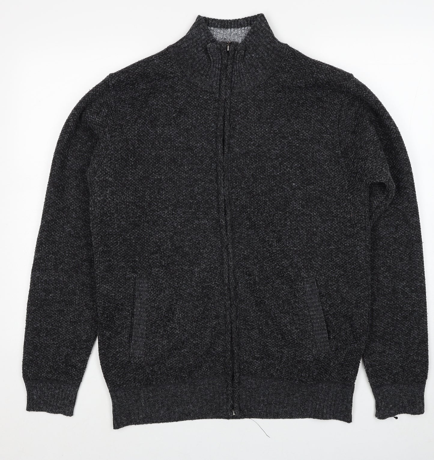 Max Men Mens Grey High Neck Acrylic Full Zip Jumper Size XL Long Sleeve