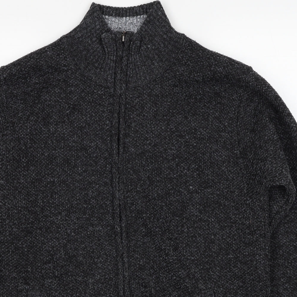 Max Men Mens Grey High Neck Acrylic Full Zip Jumper Size XL Long Sleeve