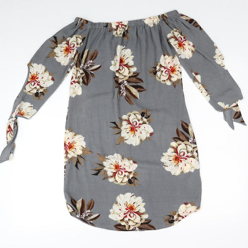 Cameo Rose Womens Grey Floral Polyester A-Line Size 8 Off the Shoulder Pullover