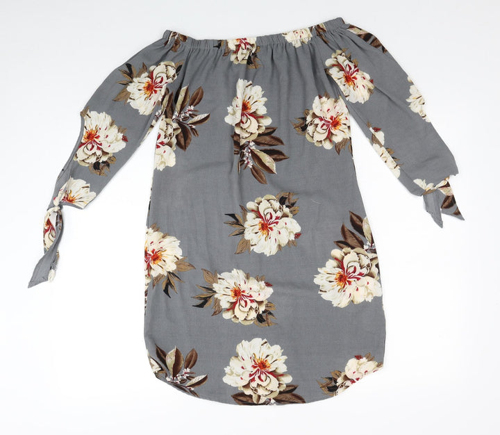 Cameo Rose Womens Grey Floral Polyester A-Line Size 8 Off the Shoulder Pullover