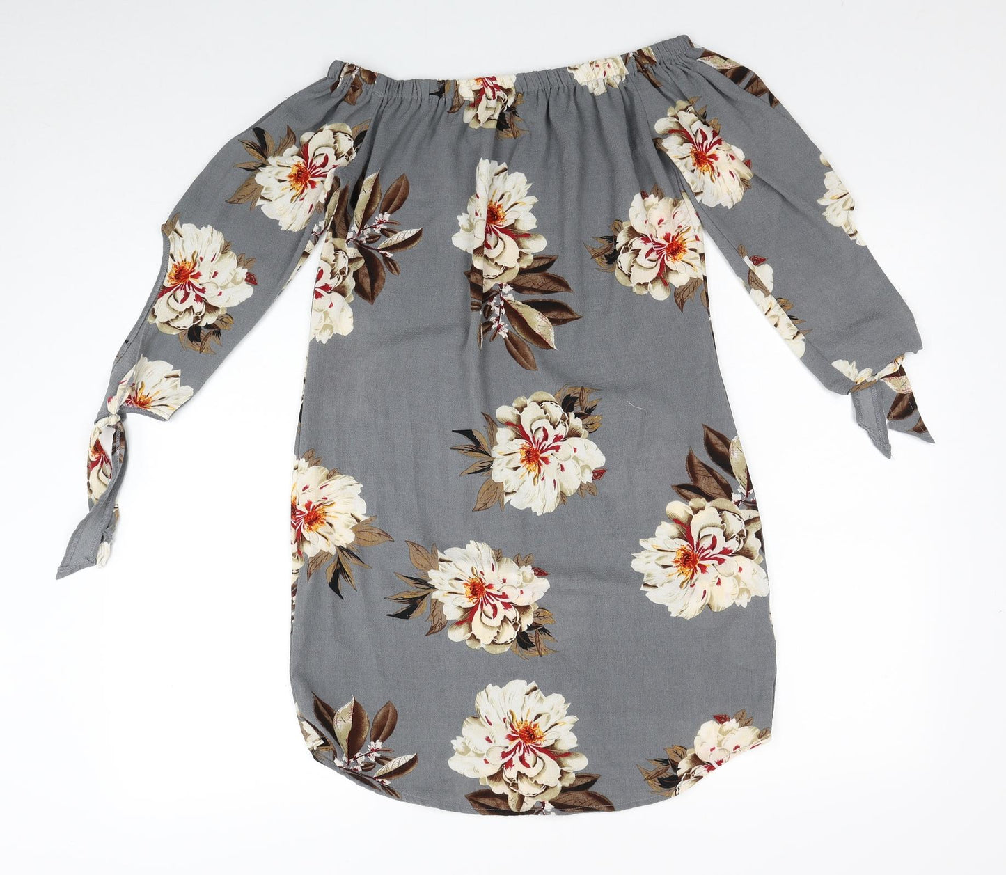 Cameo Rose Womens Grey Floral Polyester A-Line Size 8 Off the Shoulder Pullover