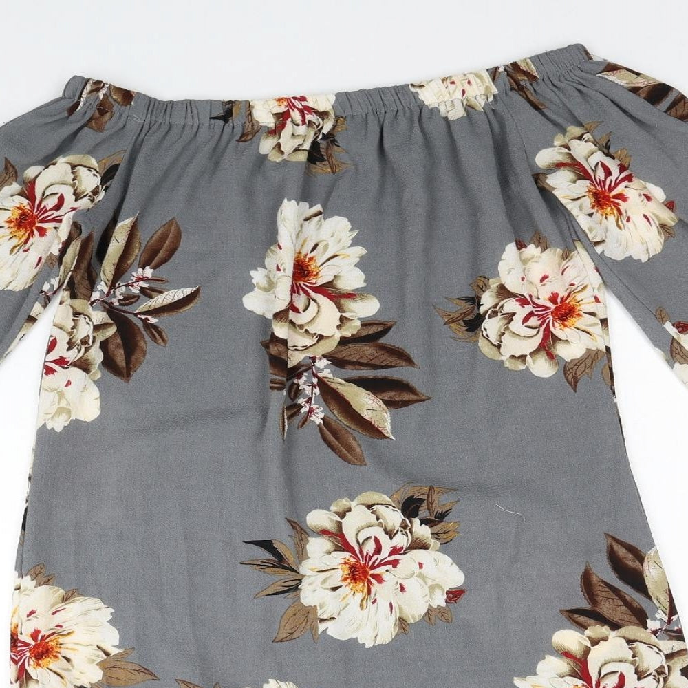 Cameo Rose Womens Grey Floral Polyester A-Line Size 8 Off the Shoulder Pullover