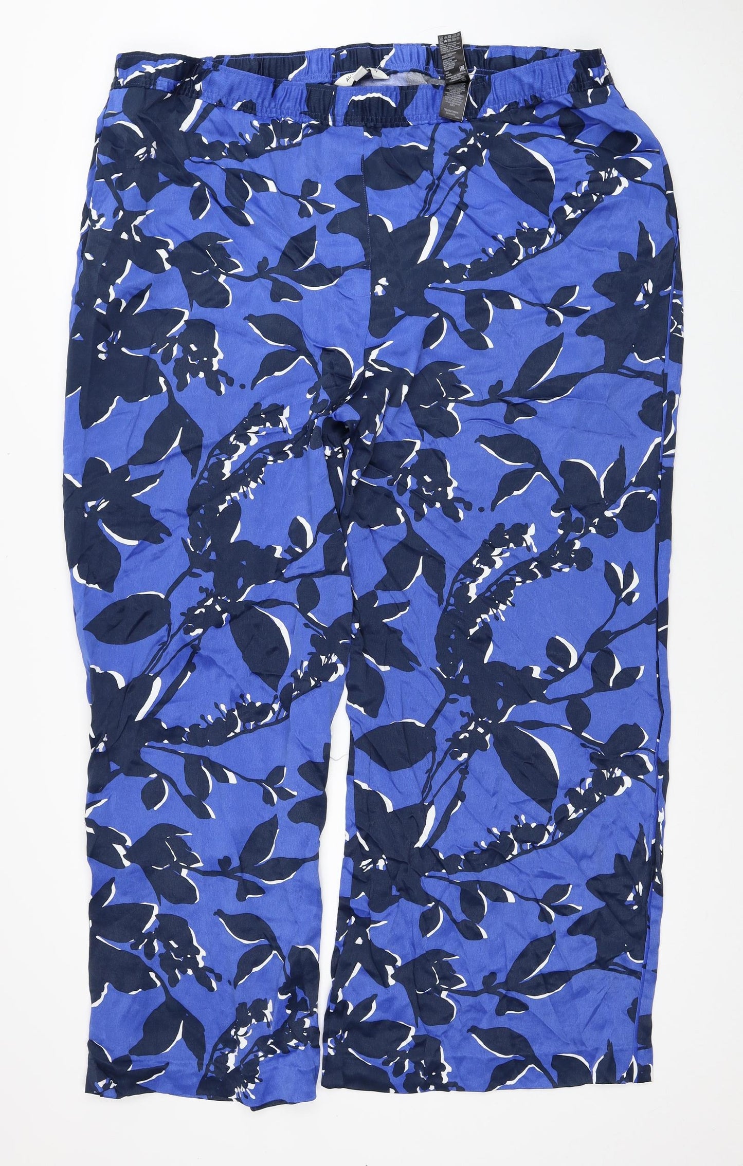Autograph Womens Blue Floral Viscose Trousers Size 24 Regular