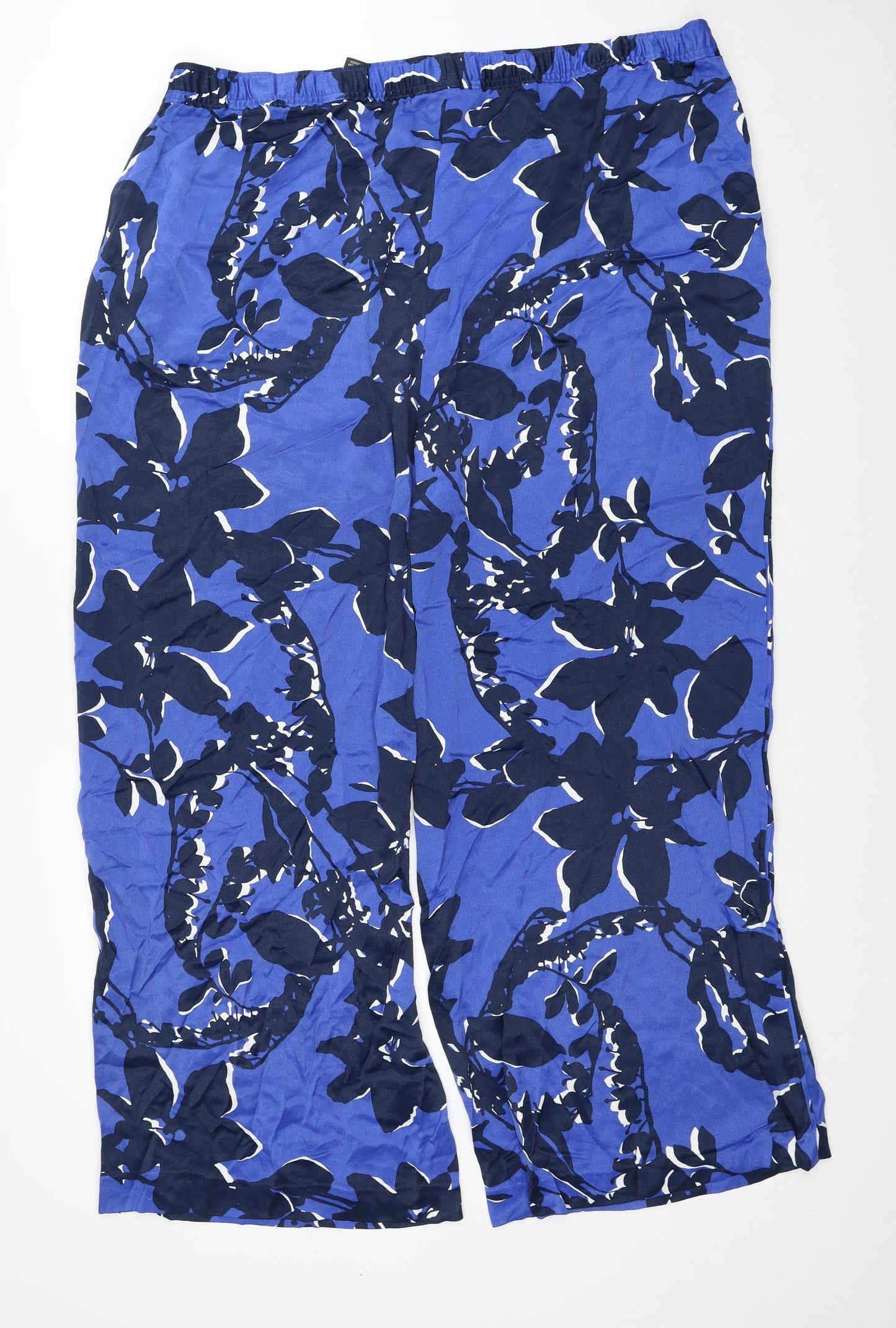 Autograph Womens Blue Floral Viscose Trousers Size 24 Regular