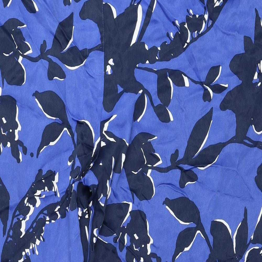 Autograph Womens Blue Floral Viscose Trousers Size 24 Regular