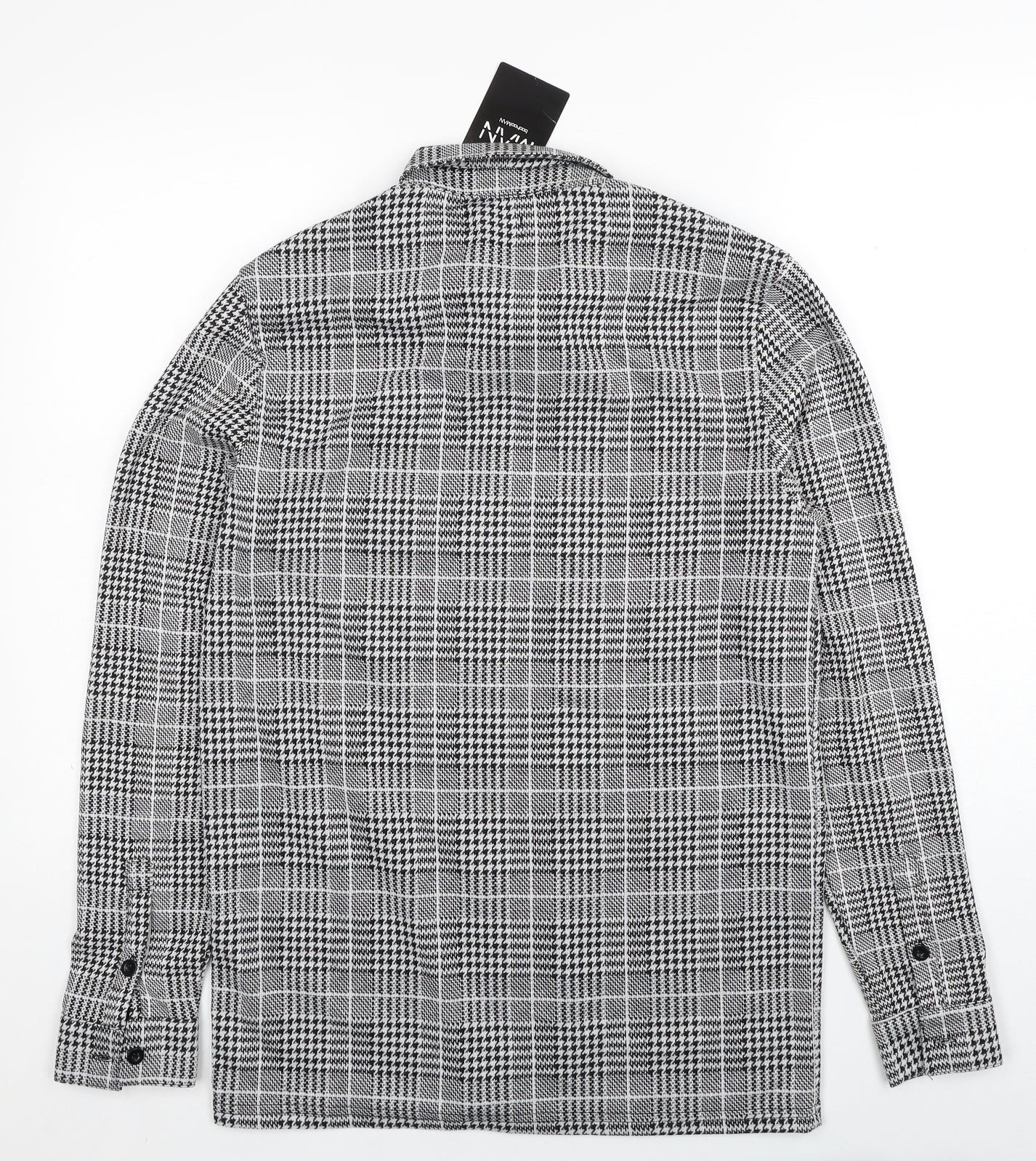 Boohoo Mens Black Plaid Overcoat Jacket Size S Zip