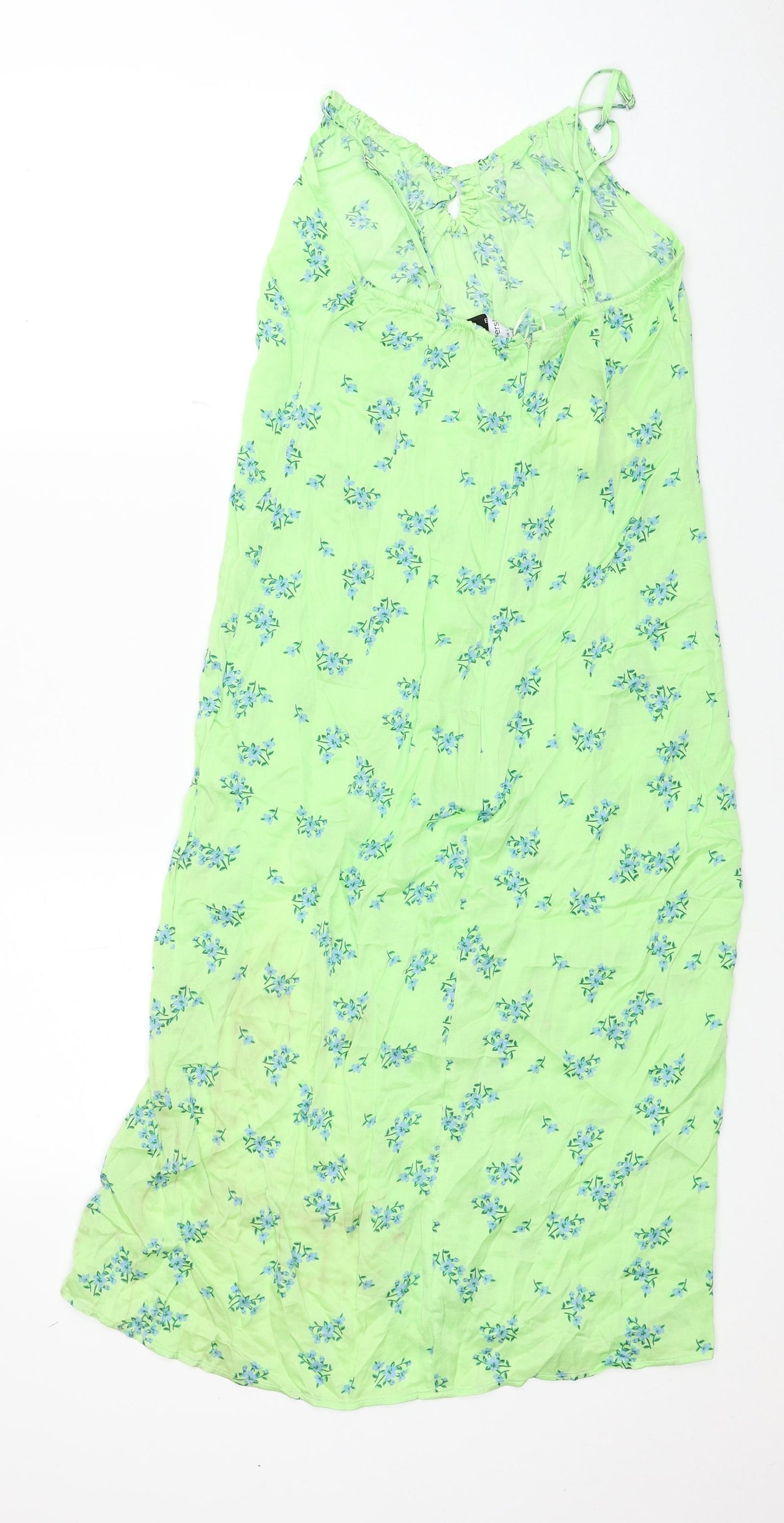 Zara Womens Green Geometric Viscose A-Line Size S V-Neck Pullover - Ring Detail