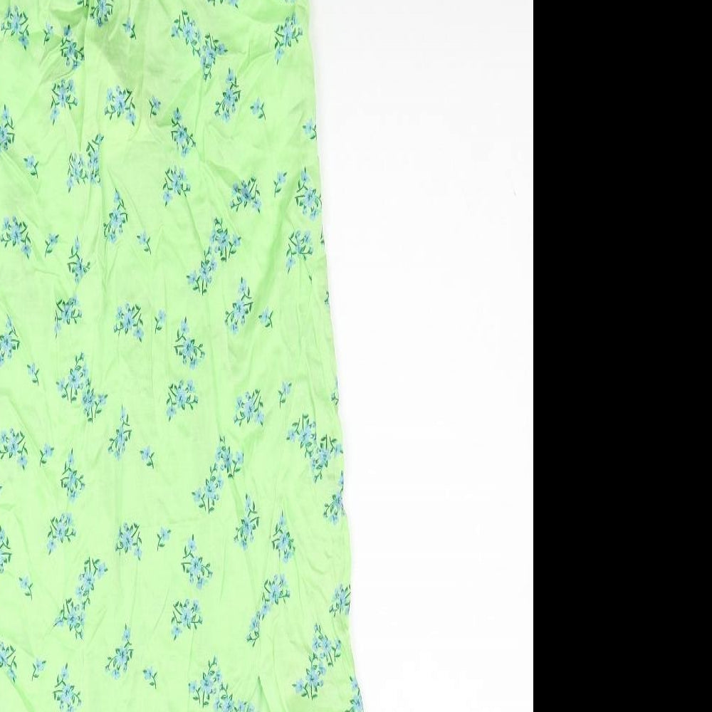 Zara Womens Green Geometric Viscose A-Line Size S V-Neck Pullover - Ring Detail