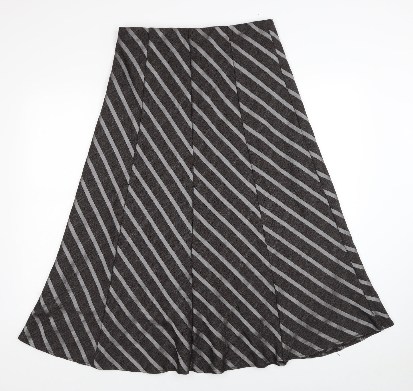 Marks and Spencer Womens Brown Striped Polyester Swing Skirt Size 12