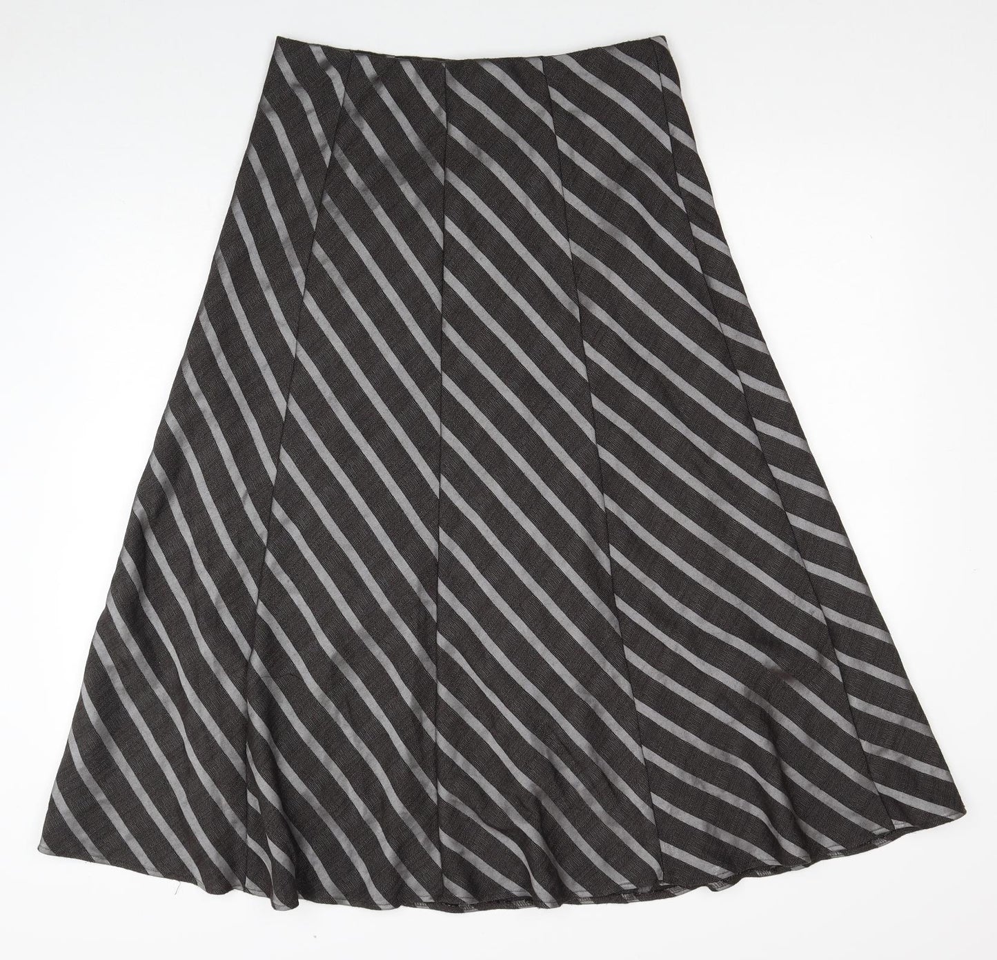 Marks and Spencer Womens Brown Striped Polyester Swing Skirt Size 12