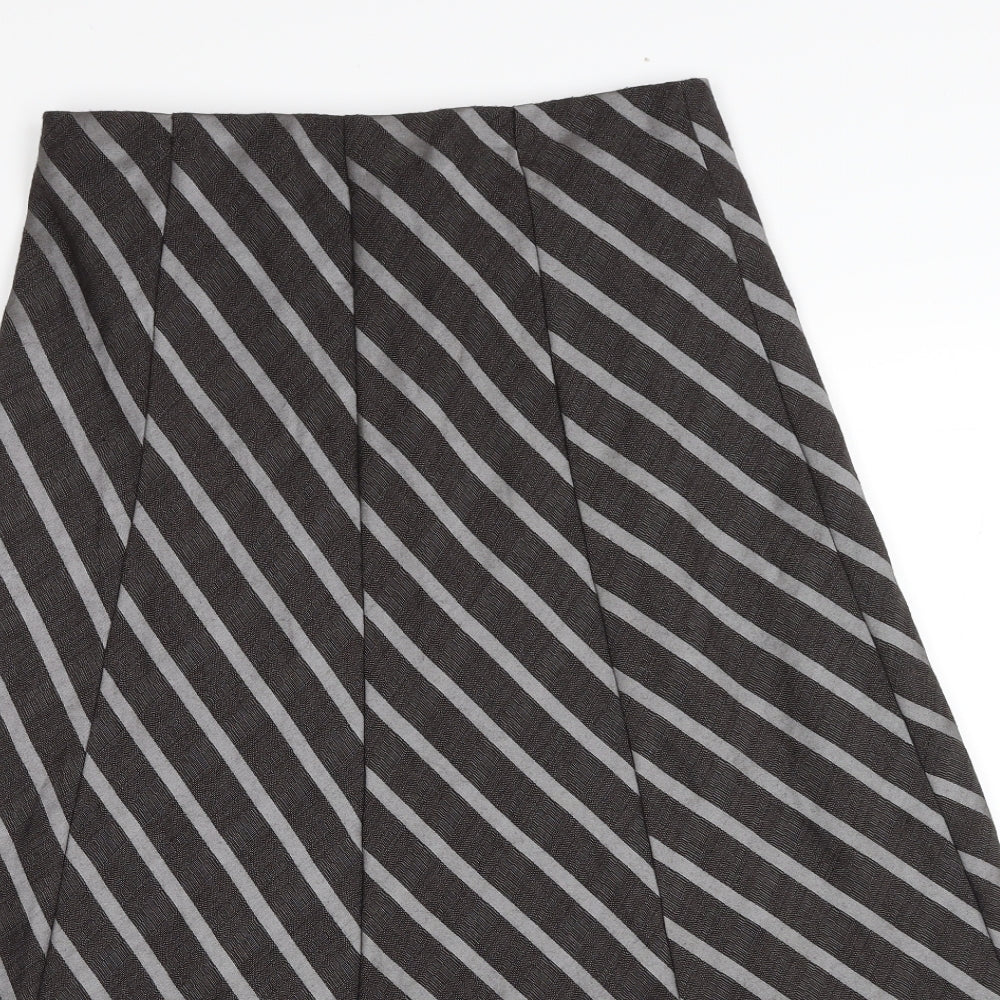 Marks and Spencer Womens Brown Striped Polyester Swing Skirt Size 12