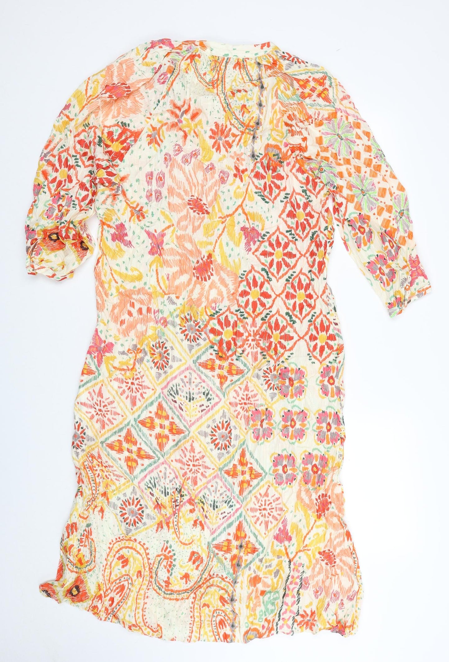 Zara Womens Multicoloured Geometric Viscose A-Line Size S Round Neck Button