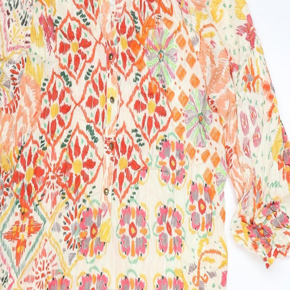 Zara Womens Multicoloured Geometric Viscose A-Line Size S Round Neck Button