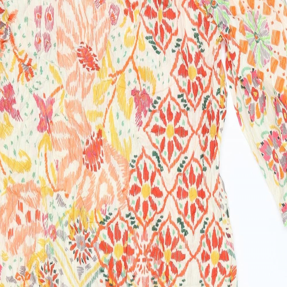 Zara Womens Multicoloured Geometric Viscose A-Line Size S Round Neck Button