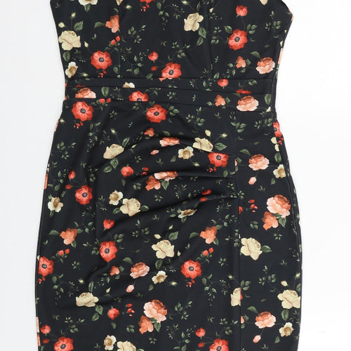 GFLock Womens Black Floral Nylon Shift Size 8 Square Neck Zip