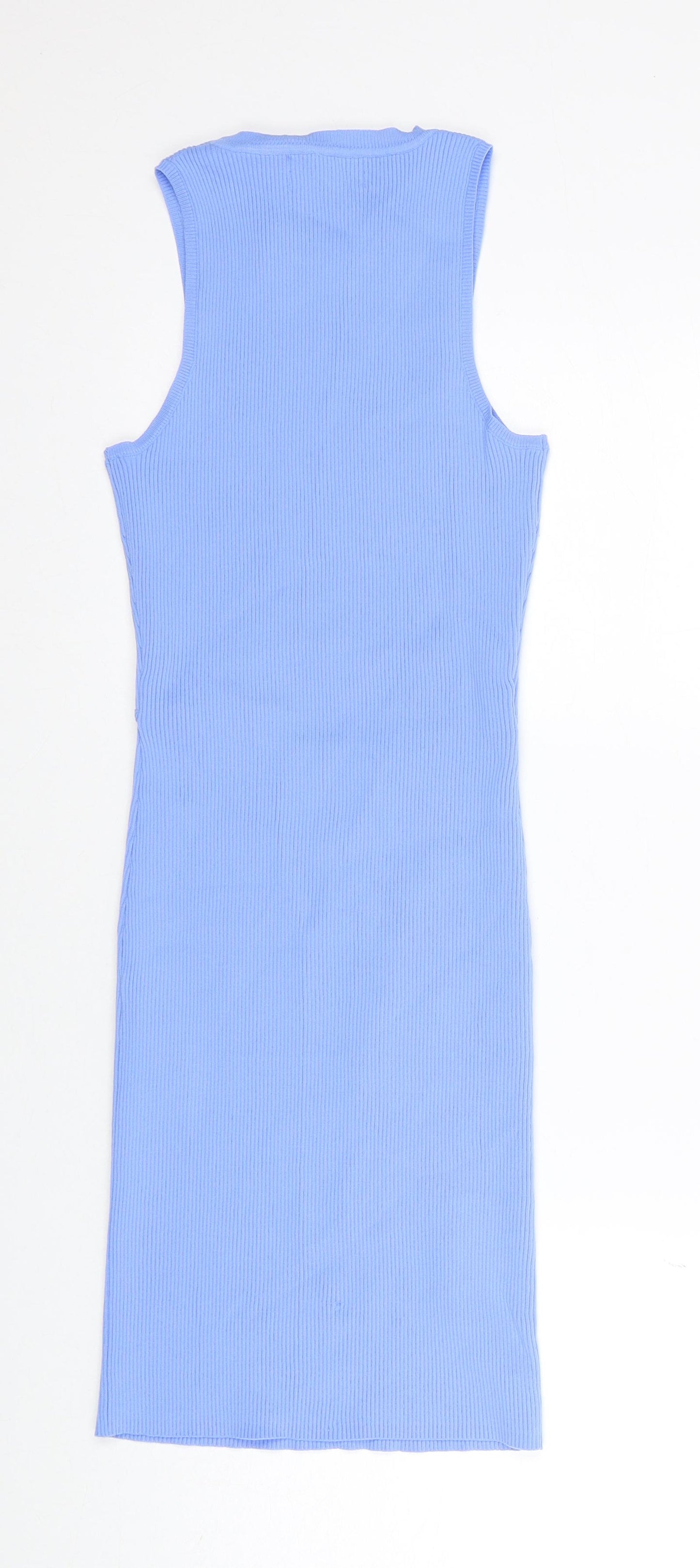 Bershka Womens Blue Polyamide Tank Dress Size S Round Neck Pullover