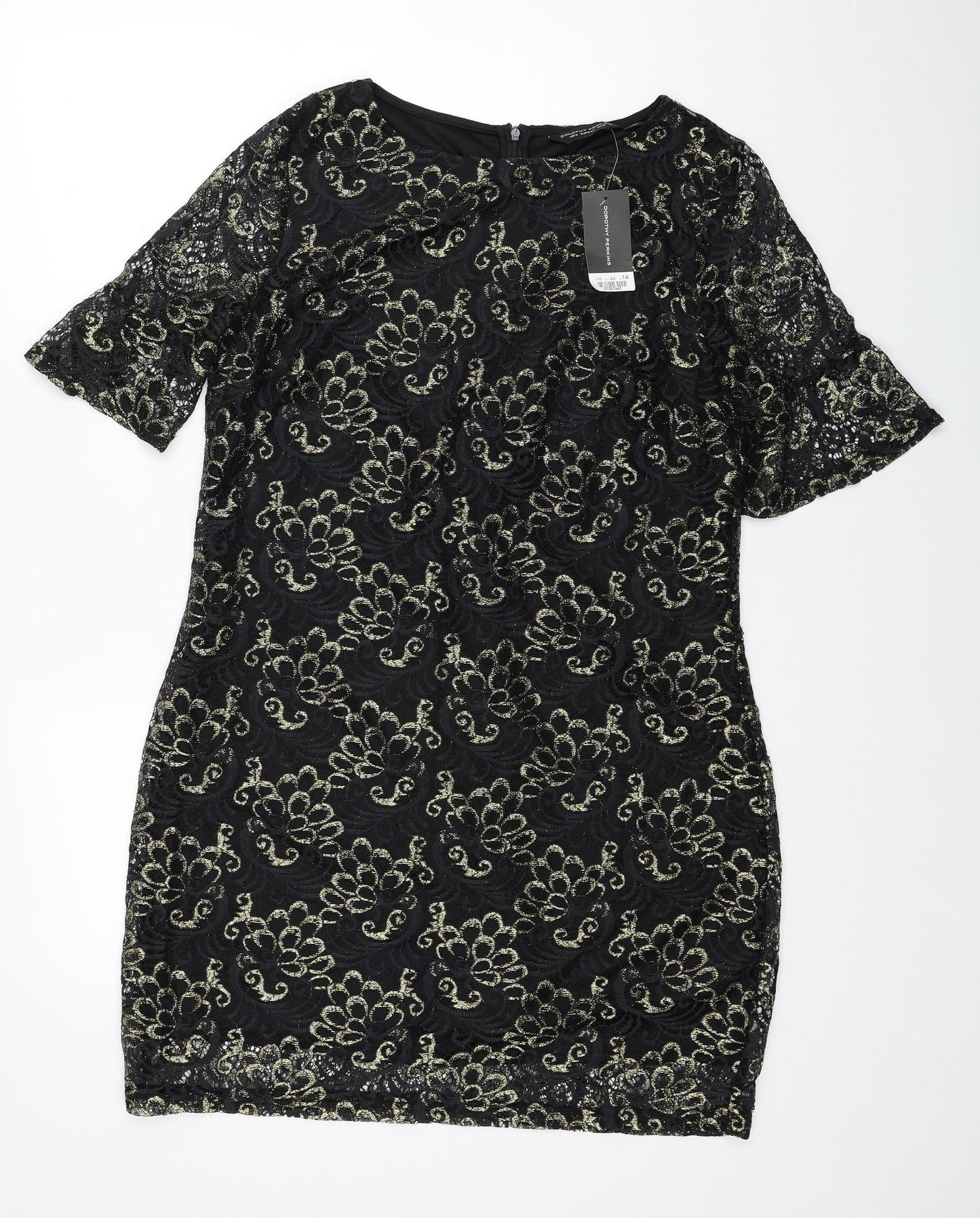 Dorothy Perkins Womens Black Geometric Nylon T-Shirt Dress Size 14 Round Neck Zip