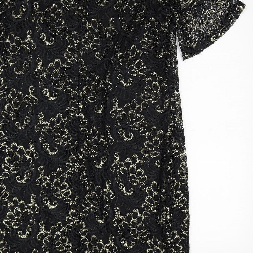 Dorothy Perkins Womens Black Geometric Nylon T-Shirt Dress Size 14 Round Neck Zip