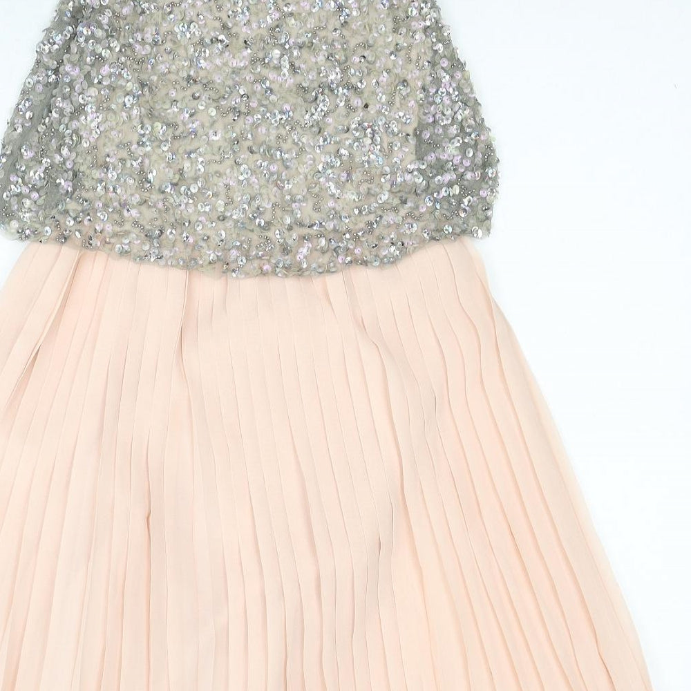 NEXT Girls Pink Polyester Skater Dress Size 12 Years Round Neck Button