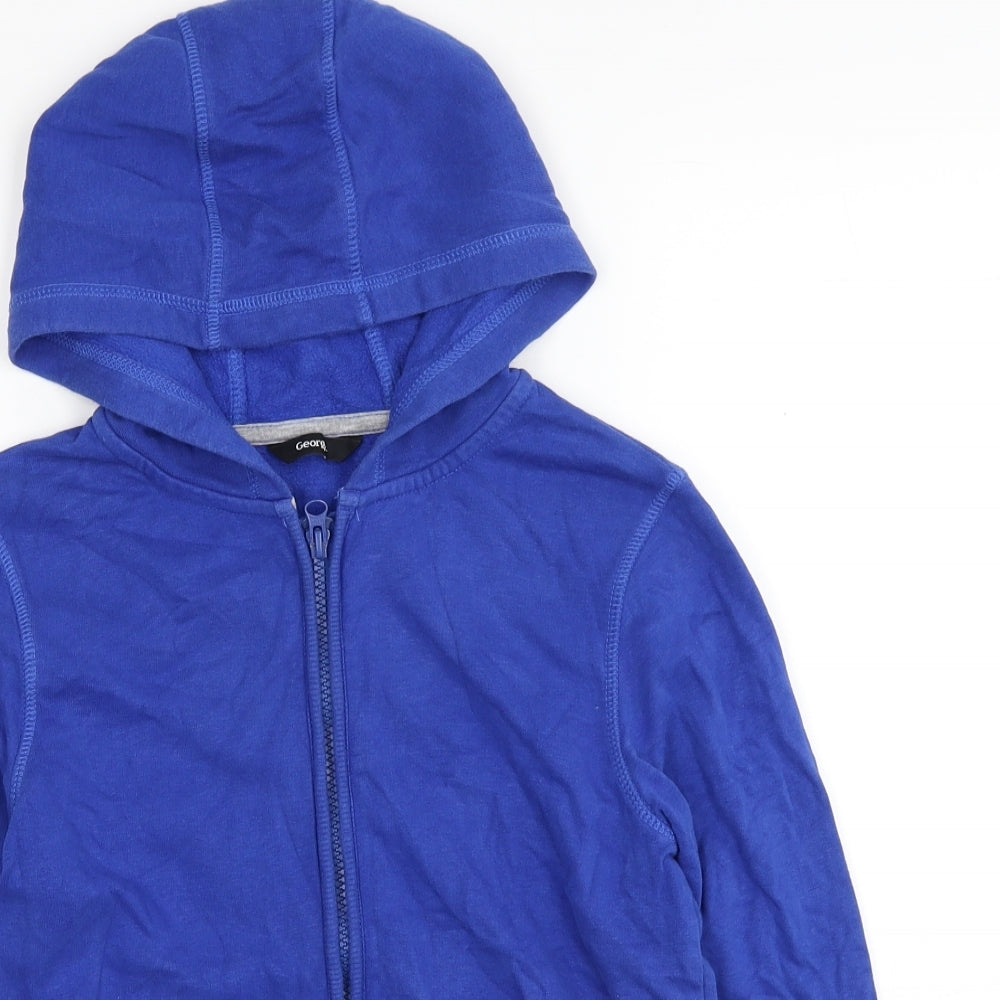 George Boys Blue Cotton Full Zip Hoodie Size 9-10 Years Zip