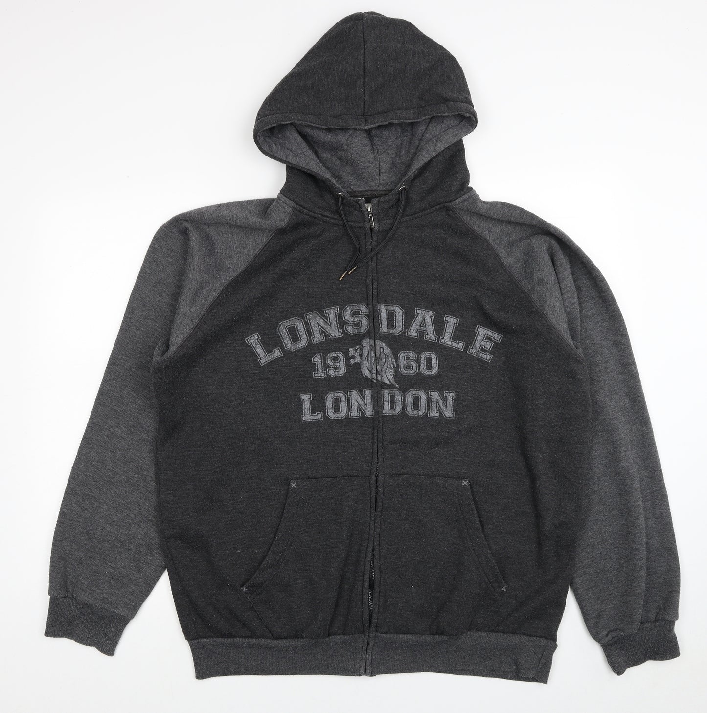 Lonsdale Mens Grey Polyester Full Zip Hoodie Size L