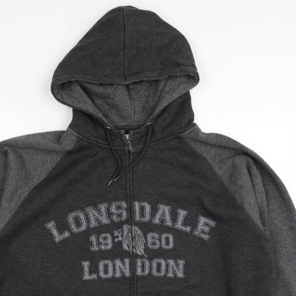 Lonsdale Mens Grey Polyester Full Zip Hoodie Size L