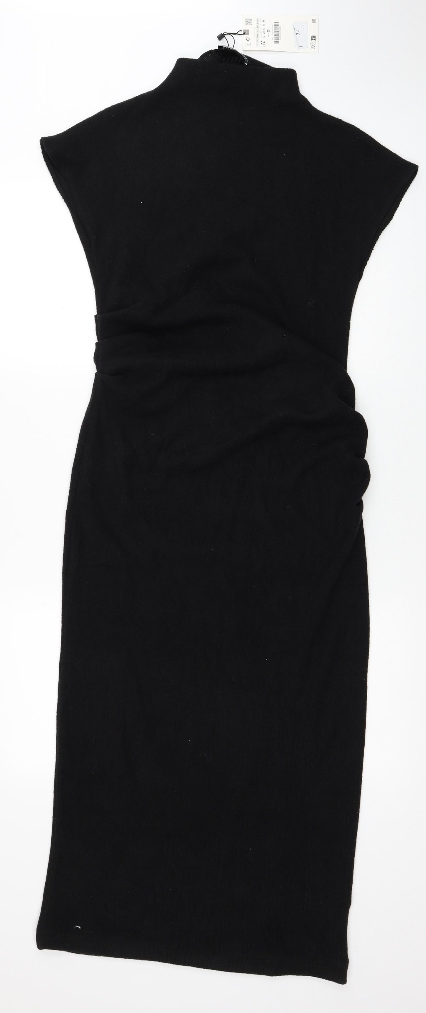 Zara Womens Black Polyester Pencil Dress Size M Mock Neck Pullover