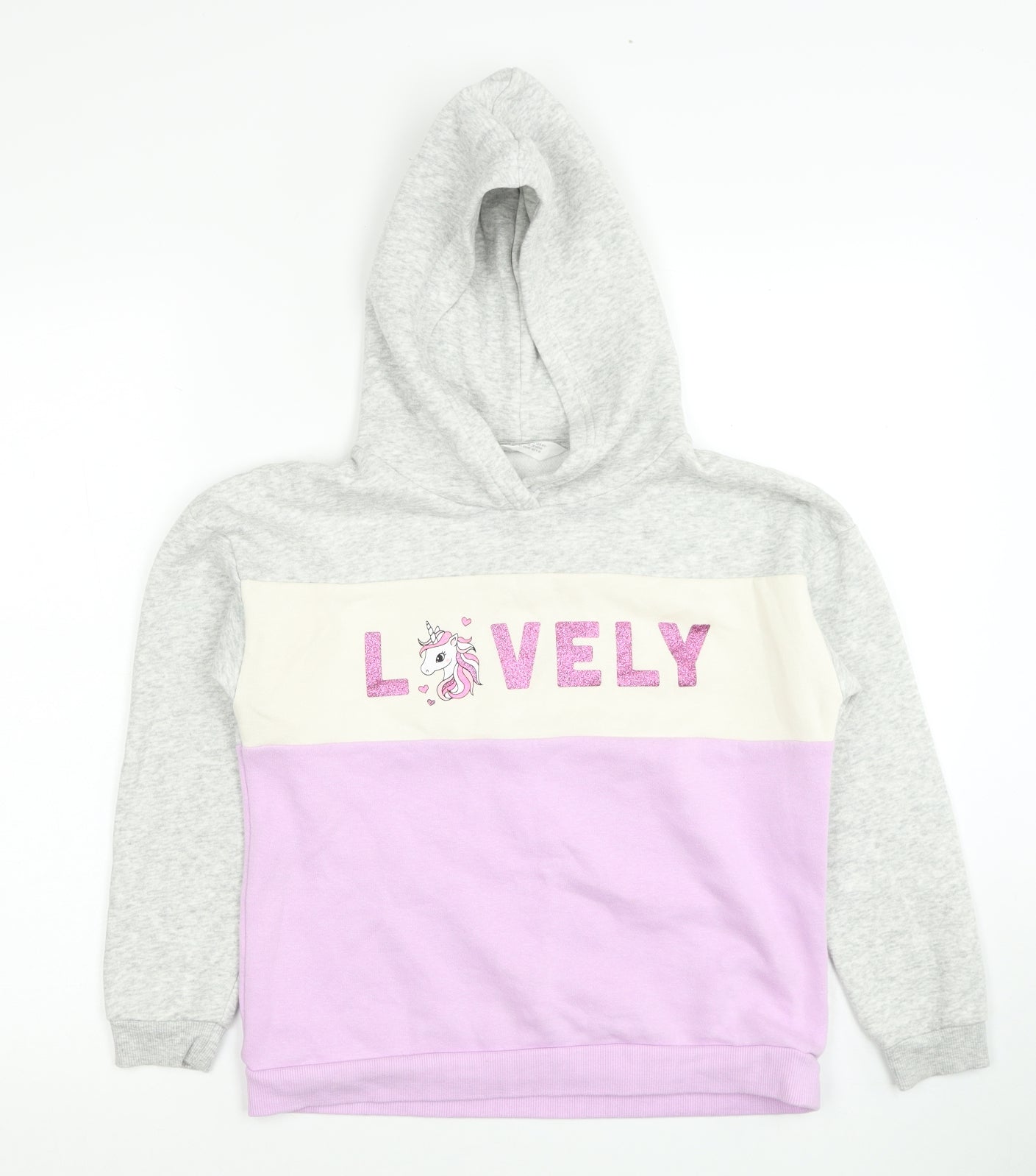 H&M Girls Multicoloured Cotton Pullover Hoodie Size 9-10 Years Pullover - Unicorn Lovely