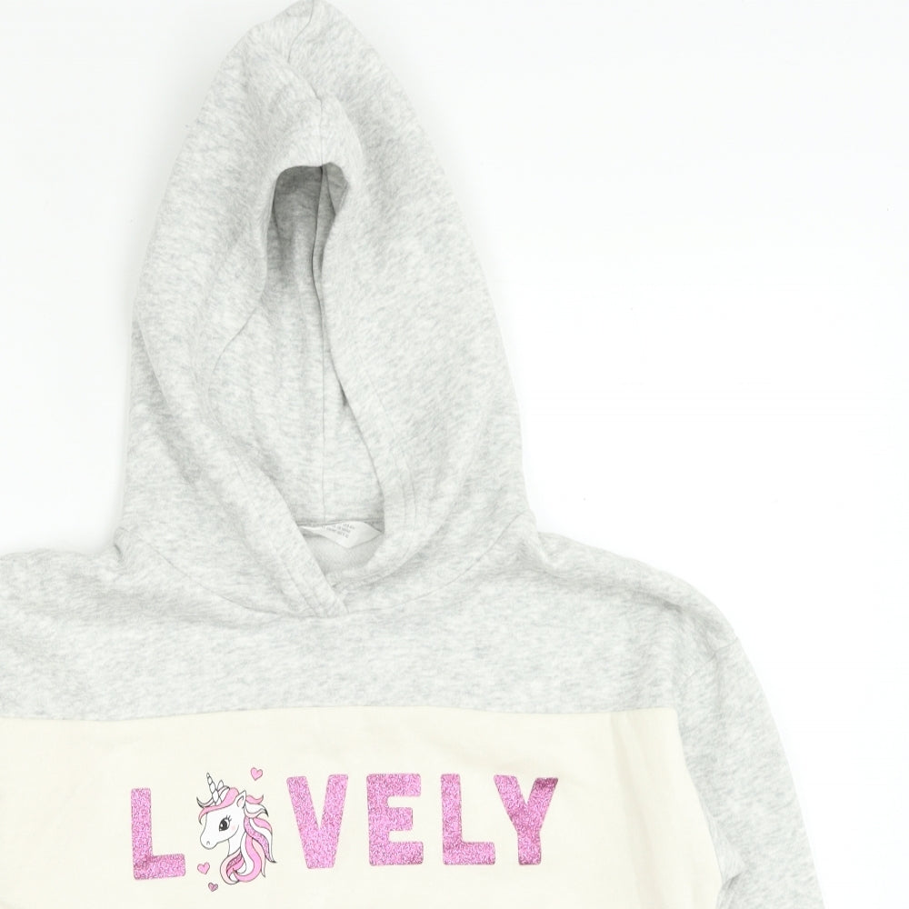 H&M Girls Multicoloured Cotton Pullover Hoodie Size 9-10 Years Pullover - Unicorn Lovely