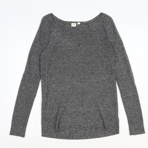 Gap Womens Grey V-Neck Geometric Nylon Pullover Jumper Size 2XS