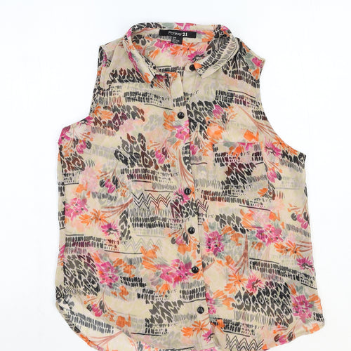 FOREVER 21 Womens Multicoloured Geometric Polyester Basic Button-Up Size S Collared