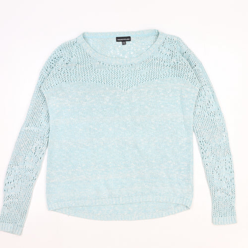 Warehouse Womens Blue Round Neck Cotton Pullover Jumper Size 10