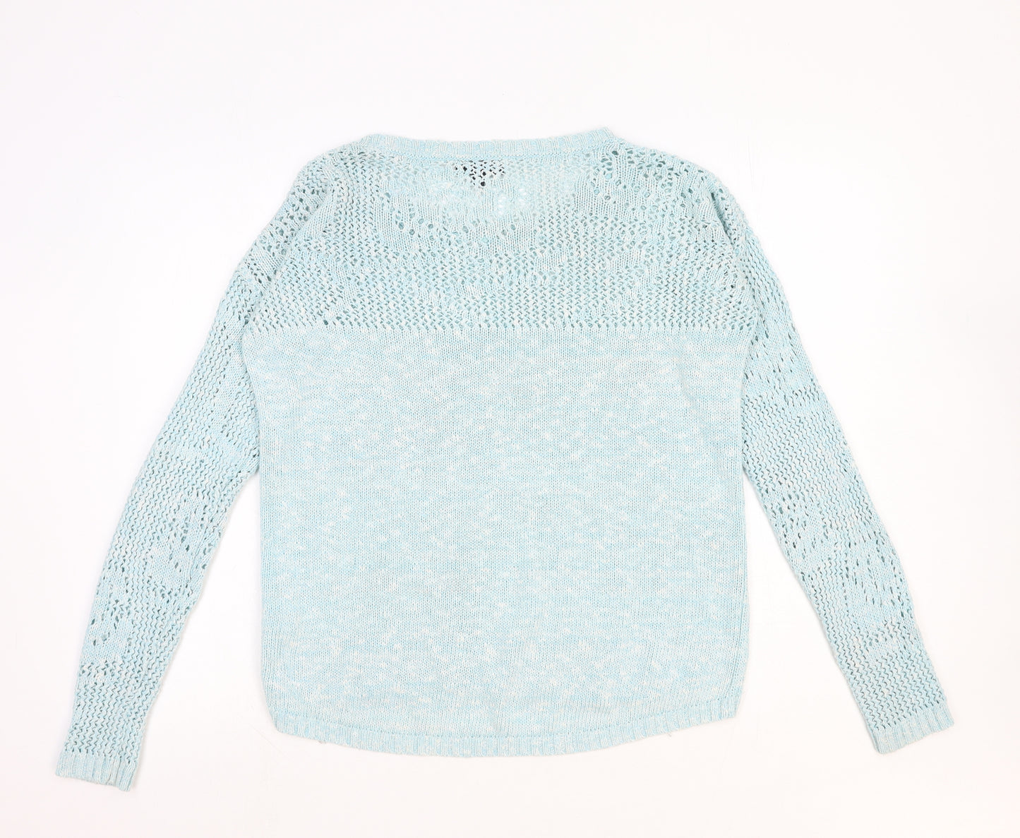 Warehouse Womens Blue Round Neck Cotton Pullover Jumper Size 10