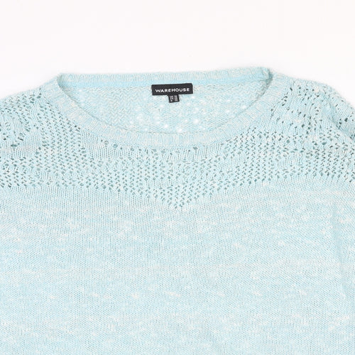 Warehouse Womens Blue Round Neck Cotton Pullover Jumper Size 10
