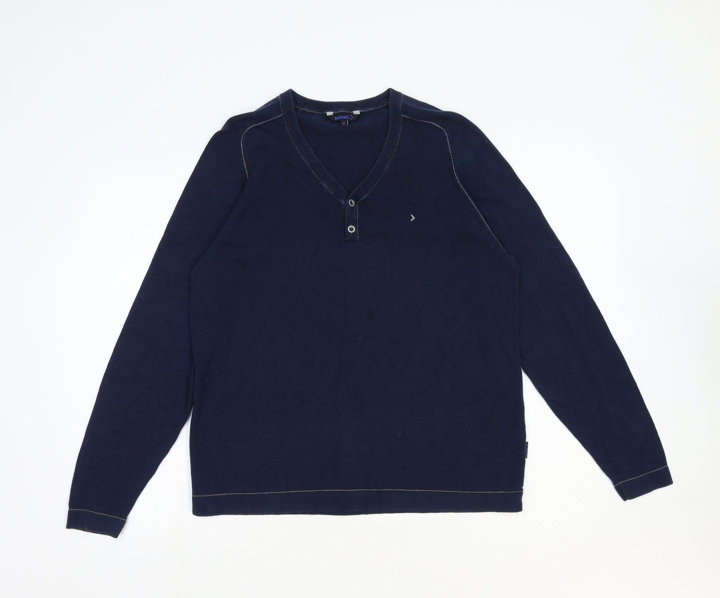 Sonneti Mens Blue V-Neck Cotton Pullover Jumper Size M Long Sleeve