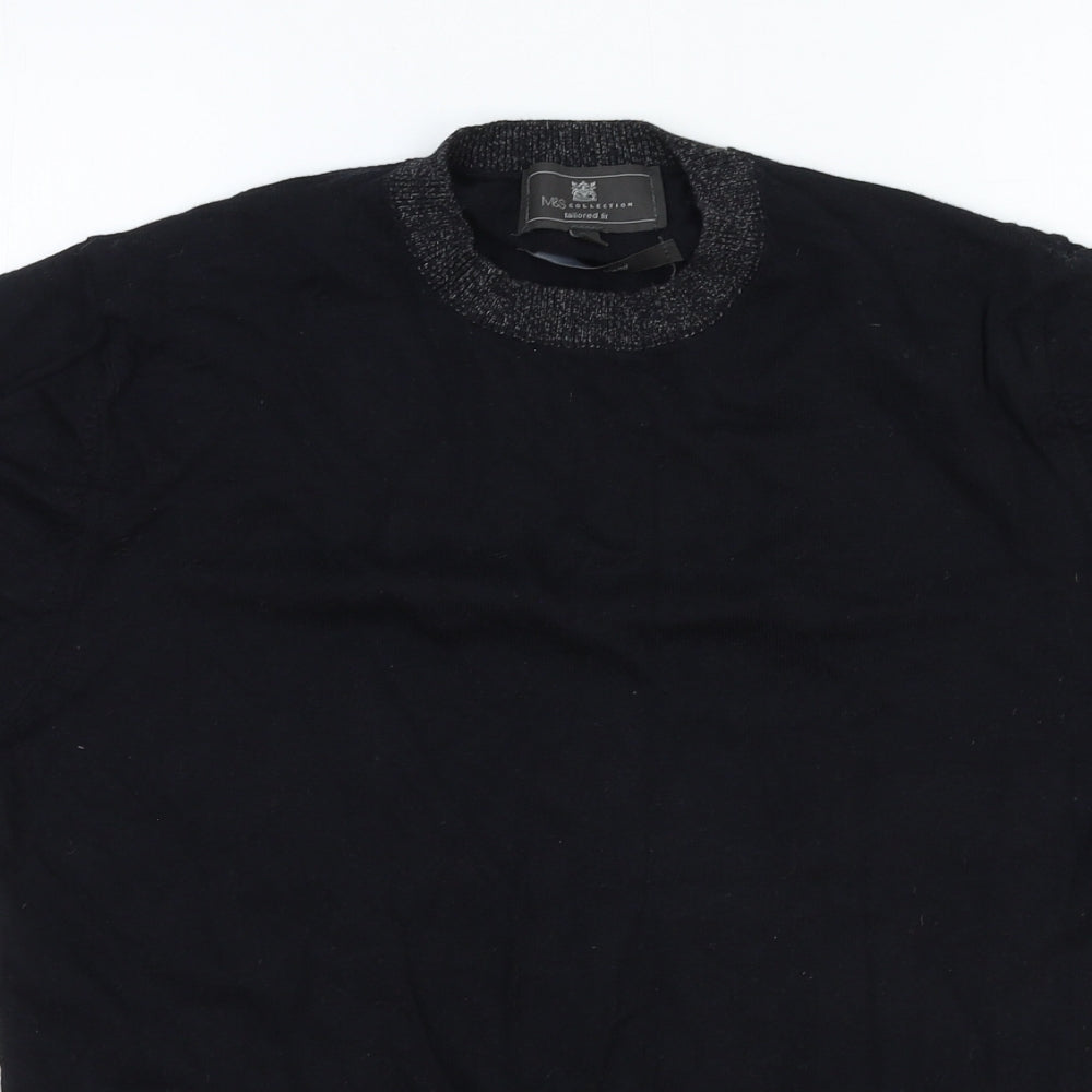 Marks and Spencer Womens Black Round Neck Cotton Pullover Jumper Size M