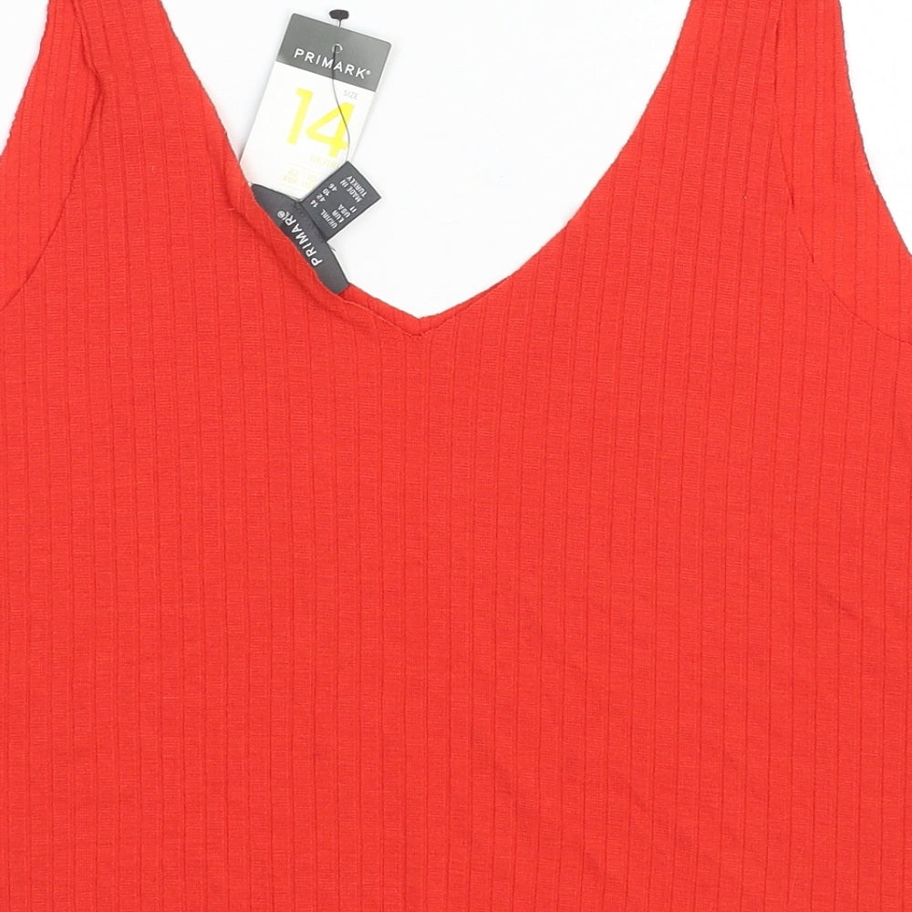 Primark Womens Red Polyester Basic Tank Size 14 V-Neck