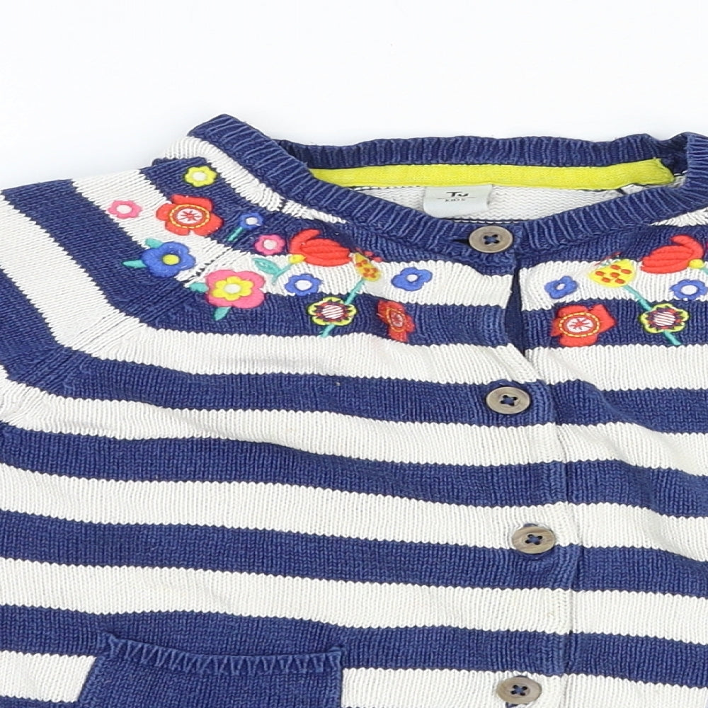 TU Girls Multicoloured Round Neck Striped Cotton Cardigan Jumper Size 2-3 Years Button - Floral Detail